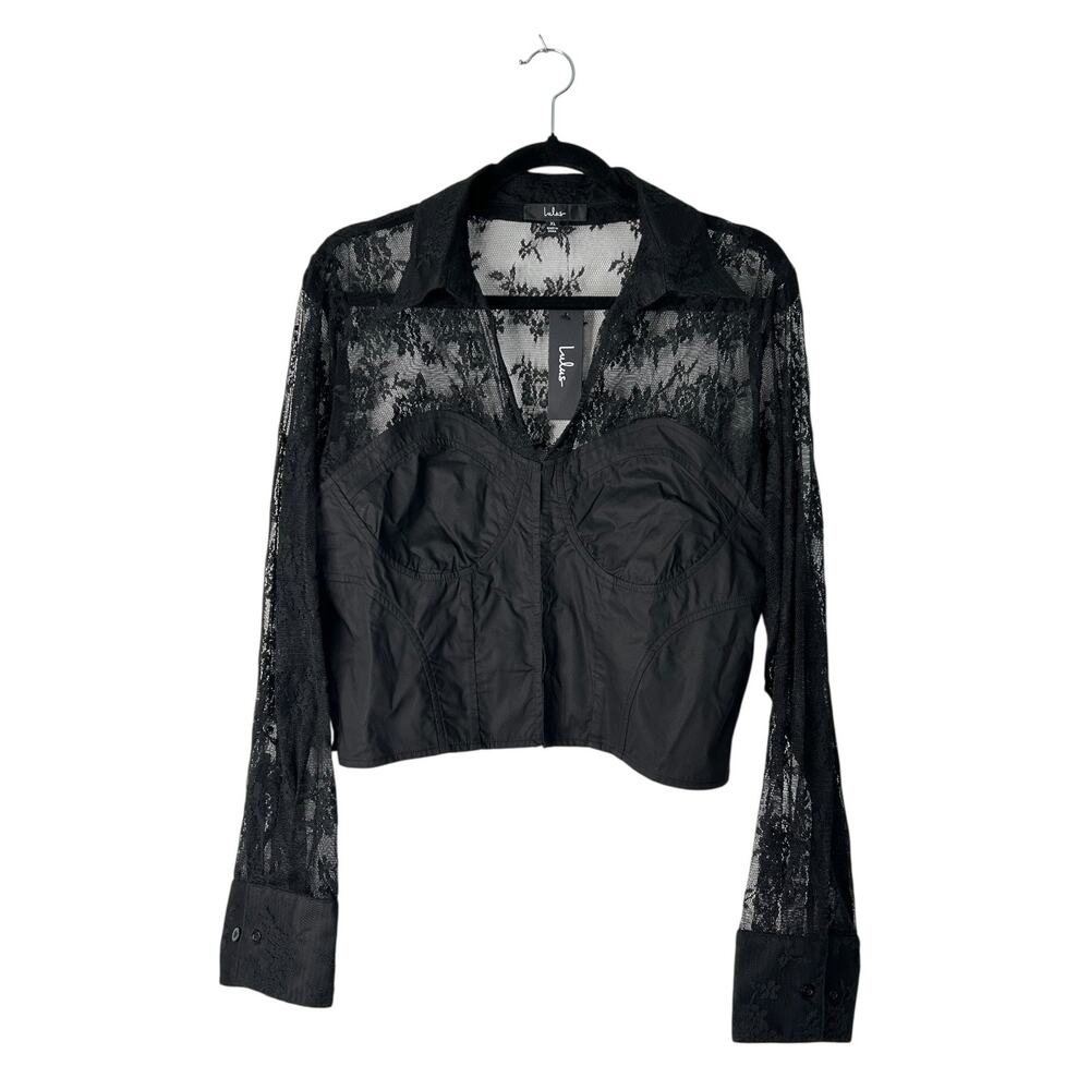 Lulus Top Size XL Major Affection Black Lace Collared Cropped Bustier Whimsigoth